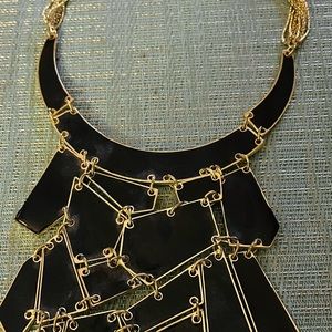 Gorgeous statement Amrita Singh necklace!  Low-hanging choker; black on gold.